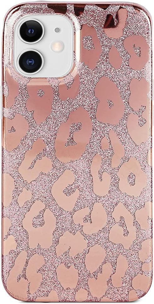 J.west Case for iPhone 12/12 Pro 6.1-inch, Luxury Bling Glitter Leopard Print Design, Soft Metallic TPU Cover for Women