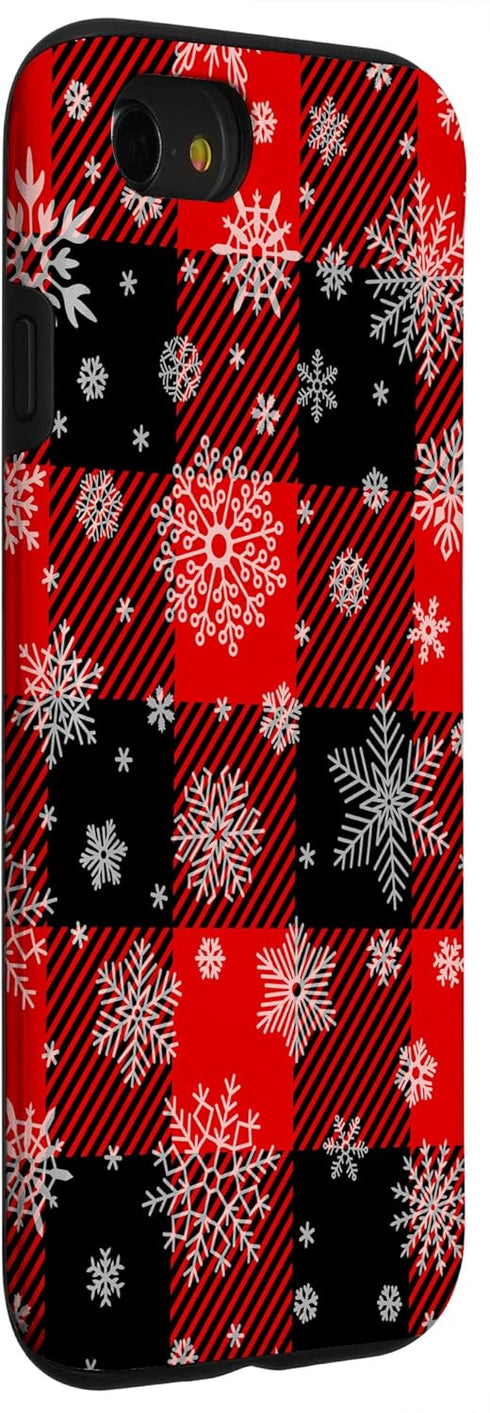 Snowflakes on Red Black Winter Christmas Plaid Buffalo Phone Case for iPhone SE (2020), 7, 8 - Festive Protection!