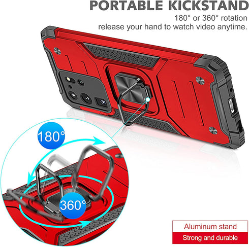 Anqrp Galaxy S20 Ultra Case, Military Grade Protective Phone Cover with Enhanced Metal Ring Kickstand, Red