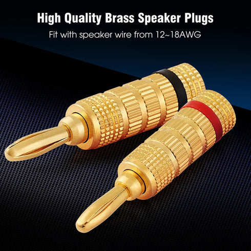 WGGE WG-3333 24k Gold Plated Speaker Banana Plugs - Closed Screw Type (12 Pairs)