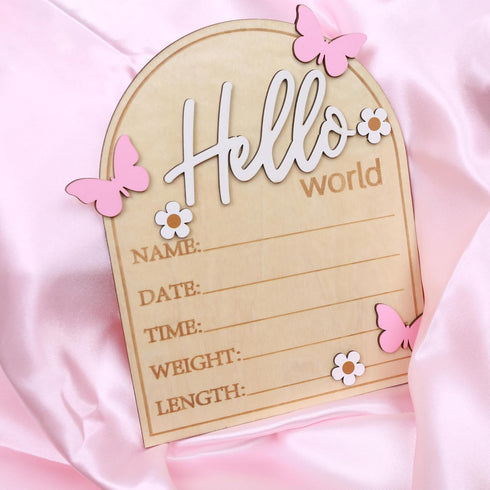 Board,3D Pink Butterfly Hello World Newborns Welcome Wooden Monthly Milestone Cards,Pink Butterfly Newborn Birth