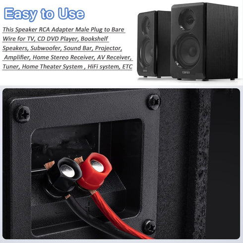 14AWG 1Ft Heavy Speaker Wire to RCA Connector, 2 Pack Speaker Bare Wire Cables to RCA Plugs Adapter Repair Cord for