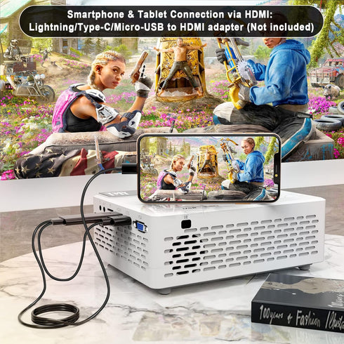 Mini Projector, 1080P Full HD Supported Portable Home Movie Theater Projector Compatible with TV Stick