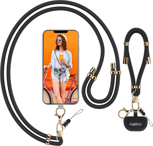 Universal Phone Lanyard with Wrist Strap, Adjustable Crossbody Cell Phone Lanyard Neck Strap with 2 Lobster Clips