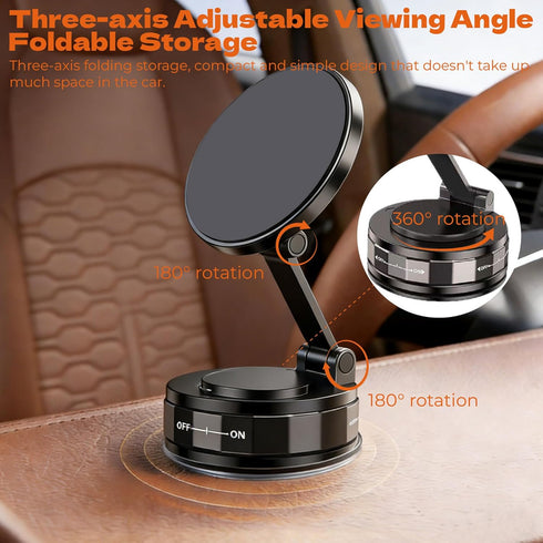LENOLL 180 15/14, S24/23, Magnetic Phone Holder for Car, Rotation Suction Cup Dashboard Mount,Universal Cell Phone