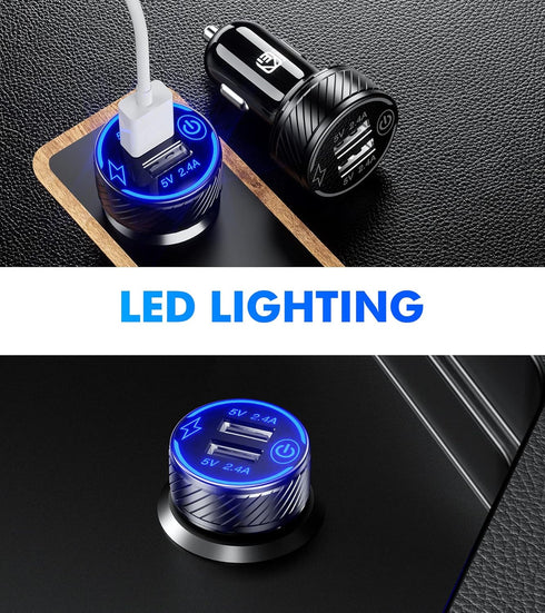 ?2Pack? USB Car Charger Adapter, Dual USB Port 5V/4.8A Charge Car Phone Charger with Blue LED & Touch Switch for iPhone