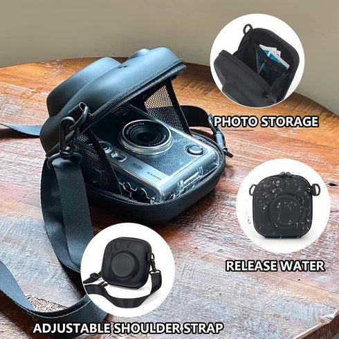 CAIYOULE Camera Case for Fujifilm Instax Mini 12/11/99/90/7+ Evo fuji Instant Camera Bag and Mini 3 inch Photo Album and Magnetic Pocket Picture Frame (No Camera)-Black