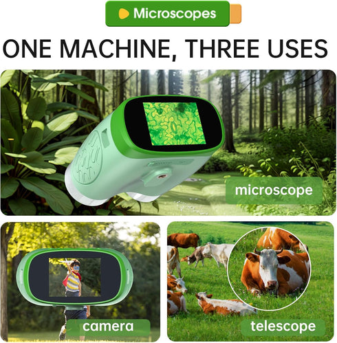 Electronic Microscope for Kids, 3-in-1 Handheld 800X Microscope with 2" LCD Screen, USB Connect to PC, 32GB Card