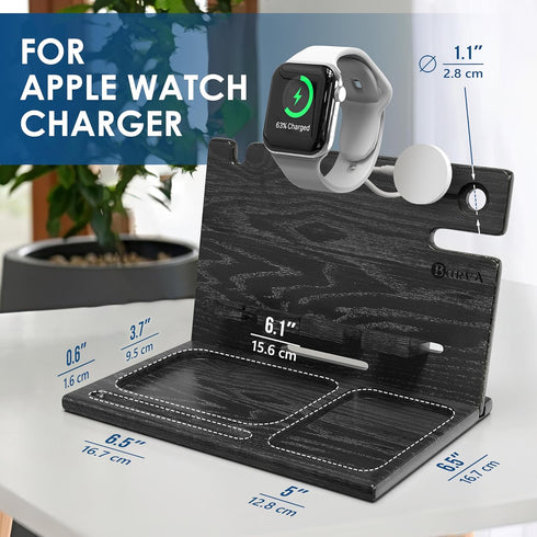 BARVA Gifts for Men Dad Birthday Ideas Wood Docking Station, 2 Phone Nightstand Organizer Table Charging Dock
