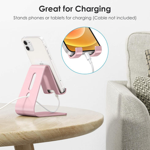 OMOTON Desktop Cell Phone Stand, Aluminum Holder for Mobile Phone and Tablet, Rose Gold
