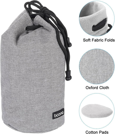 PATIKIL Soft Drawstring Lens Case, 4.7" OD Thick Fleece Cloth Bag for SLR Lens, Water Cups, Grey