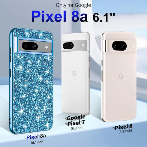 Glitter Case for Google Pixel 8A, Slim Ultra Thin Matte Back Shockproof Protective Cover for 6.1-inch Pixel 8A (Blue)
