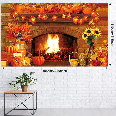 Fall Thanksgiving Decoration, Fireplace Backdrop Autumn Harvest Pumpkin Background for Thanksgiving Day Party Supplies