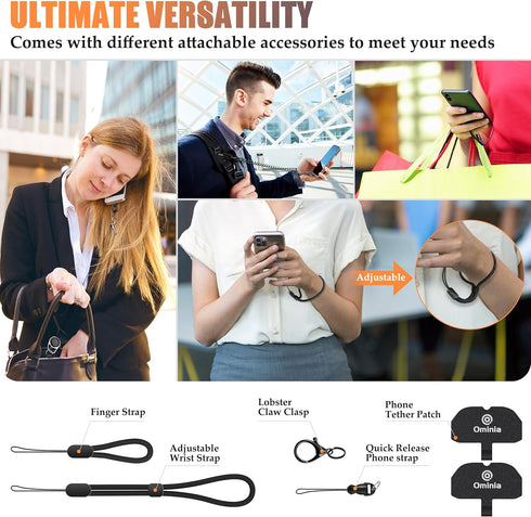 Ominia Retractable Phone Tether Lanyard: Anti-Theft Universal Phone Tether Cord with Wrist & Finger Tabs