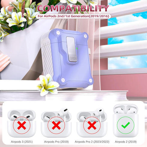 R-fun AirPods 2nd Generation Charging Case Cover, Full Drop Protection with Cleaner Kit & Keychain, White/Lavender