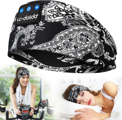LC-dolida Sleep Headphones Bluetooth Music Band, Wireless Headphones with Thin HD Stereo Speakers for Side Sleepers,