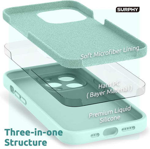 SURPHY iPhone 13 Pro Case, Mint Green, Liquid Silicone with Screen Protector, Camera Protection, Soft Microfiber Lining