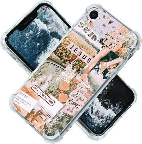 Christian Aesthetic Collage Case for iPhone XR, Unique Motivational Jesus Graphic, Trendy Soft TPU Cover