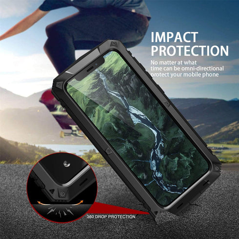 Compatible with iPhone 12 Pro 6.1 Metal Case with Screen Protector, Heavy Duty Shockproof Full Cover Case (Black)