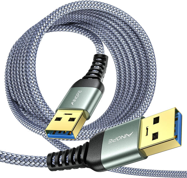 AINOPE USB to USB Cable, USB 3.0 A to A Male to Male, 10Ft Double End Type A Cord for Hard Drive Enclosures, Grey