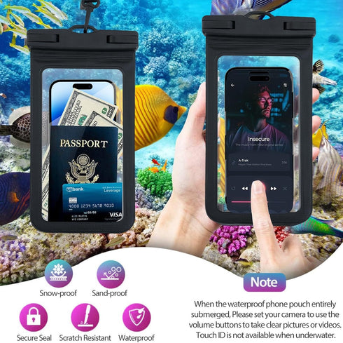Waterproof Phone Pouch Floating, Transparent PVC Phone Case, 2 Pack Protector for iPhone 15 14 13 12 11 Pro Max Plus XS