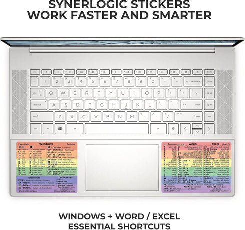 SYNERLOGIC Windows + Word/Excel (for Windows) Quick Reference Guide Keyboard Shortcut Stickers, No-Residue Vinyl (Rainbow/Large/Combo/2sets)