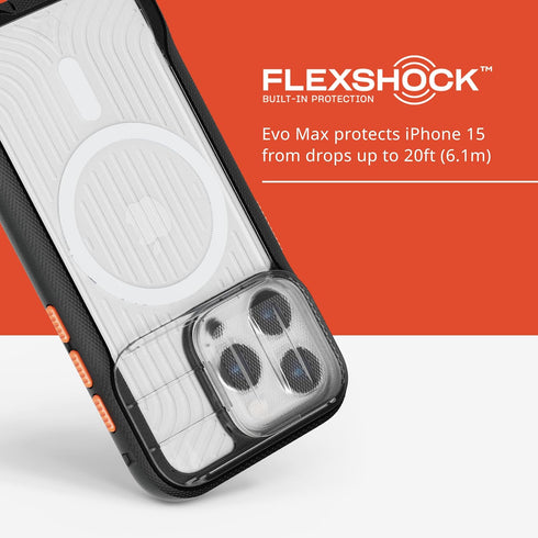 Tech21 Evo Max Case for iPhone 15 Pro, Active Black, Compatible with MagSafe, Impact Protection, Lanyards Included