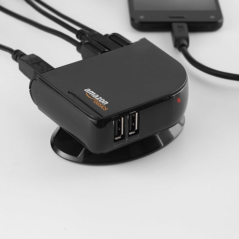 Amazon Basics 7 2.0 5V/4A Port USB Hub Tower with Power Adapter, Plug and Play, Charging Ports, Black