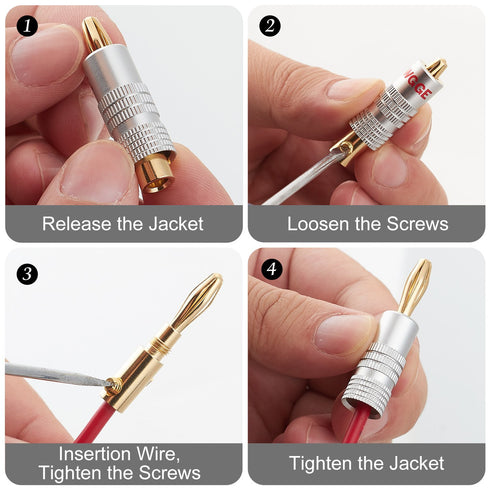 WGGE WG-009 Banana Plugs Audio Jack Connector, 6 Pairs / 12 pcs, 24k Gold Dual Screw Lock Speaker Connector for Speaker
