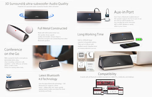 Portable Wireless Bluetooth Speaker with 3D Surround Stereo Sound, 8hrs Playtime, 30ft Range (3D-Surround Gold)