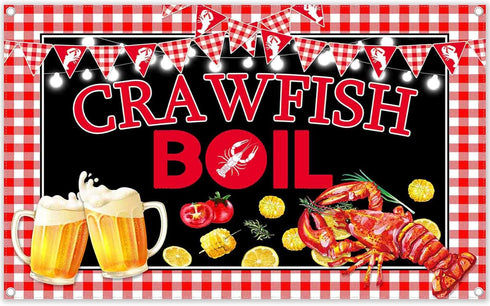 YCUCUEI 72x43inch Crawfish Boil Theme Backdrop Lobster Seafood Banner Background BBQ Beer Outdoor
