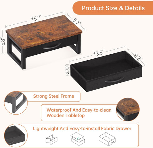 HEWORLIF 2-Tier Computer Monitor Stand Riser with Drawer, Desk Accessories & Workspace Organizers, Laptop Stand
