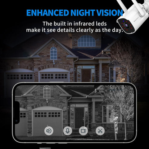 Septekon 2K Security Cameras Outdoor, 2.4G WiFi Cameras with Two-Way Audio, Night Vision, IP66 Waterproof, Motion