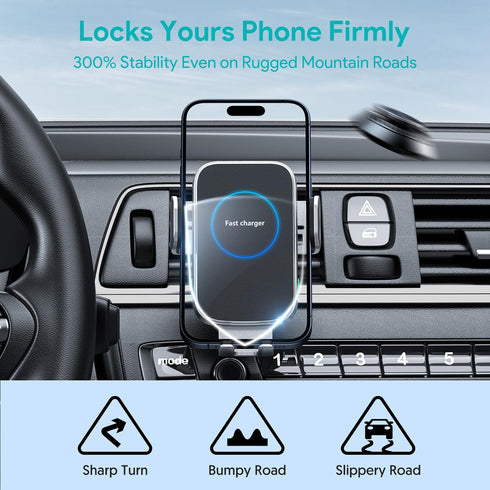 Wireless Car Charger, 15W Auto-Clamping Air Vent Holder for iPhone 15 14 13 12 11 Pro Max Plus Mini, Samsung S23