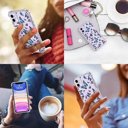 iPhone 11 Case with Screen Protector - Stylish Elegant Floral Design on Soft Clear TPU - Slim Fit Protective Phone Cover