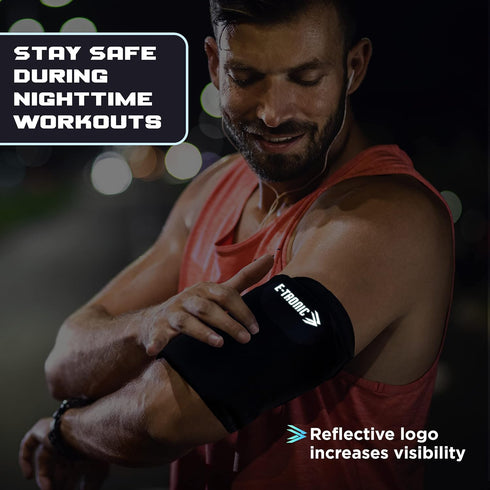 E Tronic Edge Phone Holder for Running, Black, Large, Cell Phone Arm Bands with Reflective Logo