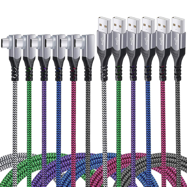 Excgood Right Angle USB Type C Cable, 6-Pack 90 Degrees Fast Charging Braided Cord for Galaxy S10/S9/S8/Note & More