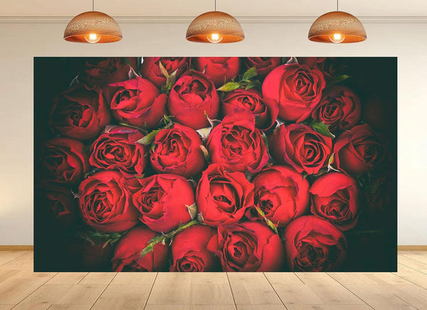 UPXIO 9x6ft Dense Red Roses Bouquet Backdrop Romantic Floral Deep Red Petals Photo