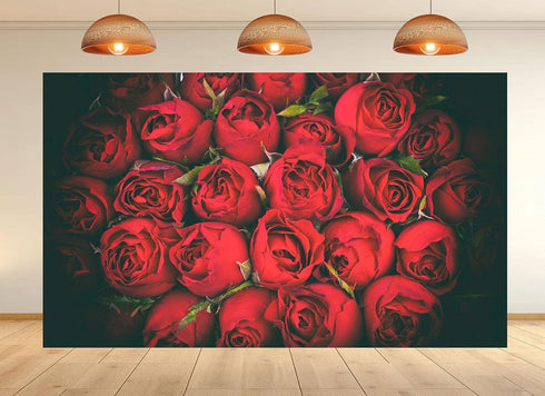 UPXIO 10x7ft Dense Red Roses Bouquet Backdrop Romantic Floral Deep Red Petals Photo