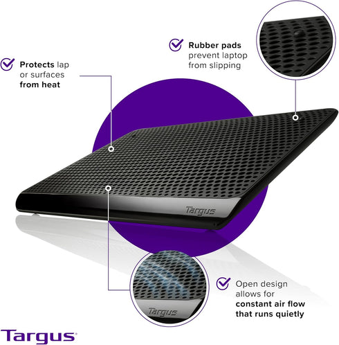 Targus 16 inch Laptop Cooling Pad - Dual Fan Lap Chill Mat, Heat Protection, USB-A Connection, Black (PA248U5)
