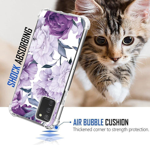 Samsung Galaxy A03S Case, TPU Soft Rubber Reinforced Anti-Fall Mobile Phone Cover for Galaxy A03S (Purple flower)