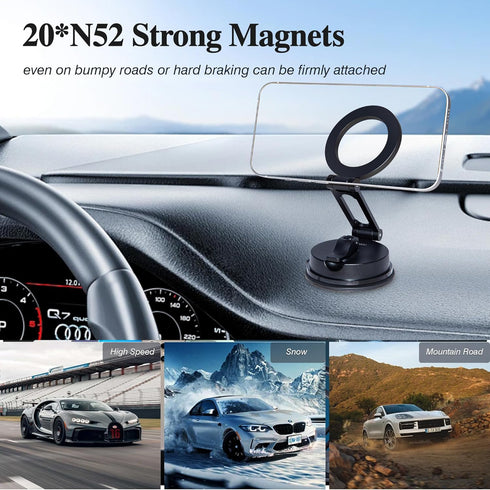 WIWU 360Rotation 17/16/15/14/13/12 for MagSafe Car Mount Magnetic Phone Holder Suction Cup Phone Mount for Car Foldable