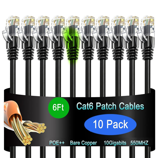 Lysymixs Cat6 Ethernet Patch Cable 6 ft (10 Pack), Cat6 Patch Cable for