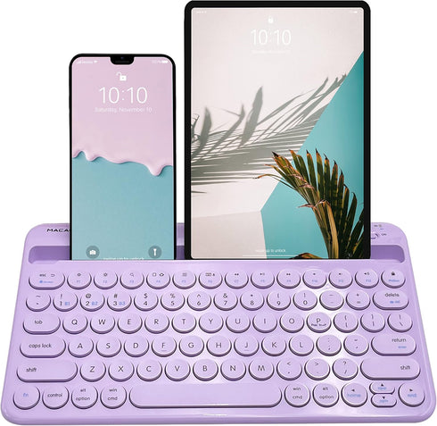 Macally Small Wireless Bluetooth Keyboard for Tablet and Phone, Rechargeable 78 Key iPad Keyboard with Stand - Purple