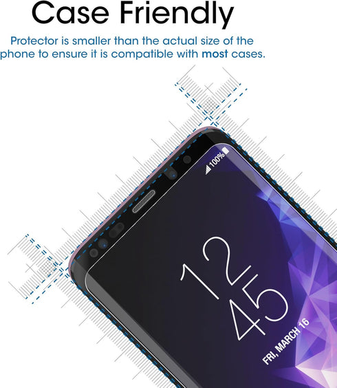 amFilm Glass Screen Protector for Samsung Galaxy S9 Plus, 3D Curved Tempered Glass, Case Friendly