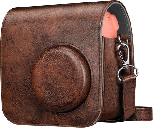 Fintie Protective Case for Fujifilm Instax Mini 7+, Premium Vegan Leather Bag Cover with Adjustable Strap, Vintage Brown