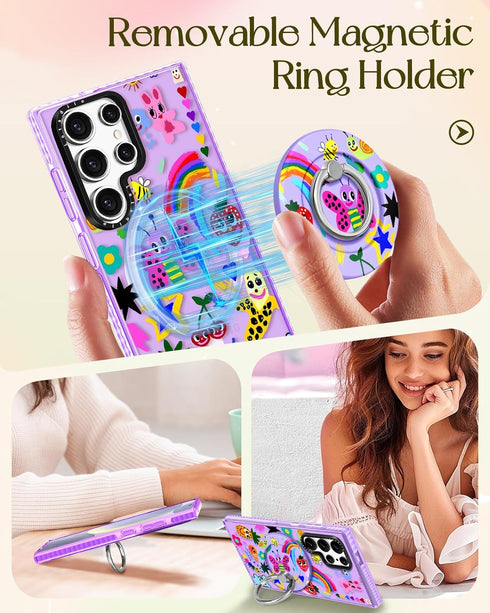 Lotadilo S25 Cute Case for Samsung Galaxy Ultra for Women Girls - Funny Crayon Drawing Design Compatible with Magsafe