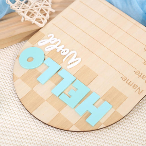 TERJIO Racing Hello World Bulletin Board - Little Racer Birth Information Record,Fast Race Car Checkered Wooden Board