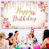 Happy Birthday Backdrop Decorations for Women, Rose Gold Floral Glitters Banner Party Supplies for Girls Boys