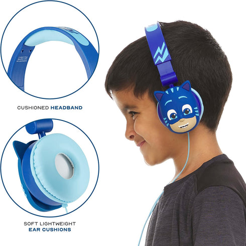 PJ Masks Kids Over-Ear Headphones - Adjustable Headband, Stereo Sound, Volume Control, Tangle-Free Cable, 3.5mm Jack.